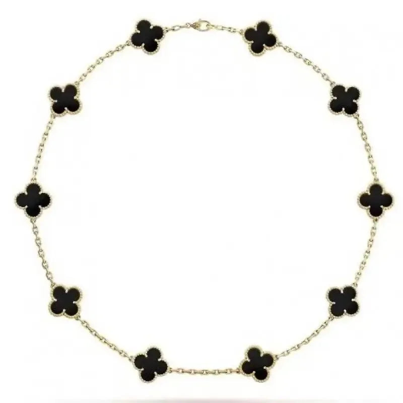Gold black agate ten-flower necklace double-sided four-leaf clover clavicle chain Vatican luxury brand - CRYSTALOIL