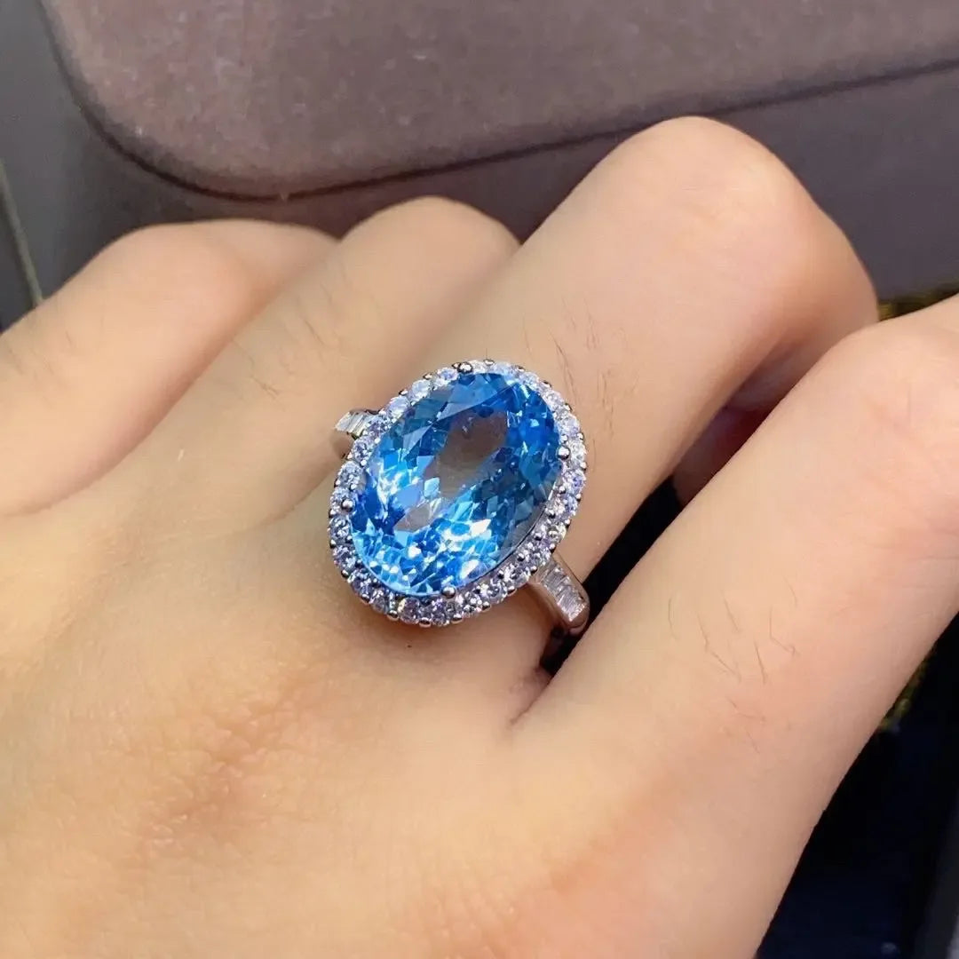 Natural Sky Blue Topaz Set Ring Pendant Earring Crystal - CRYSTALOIL