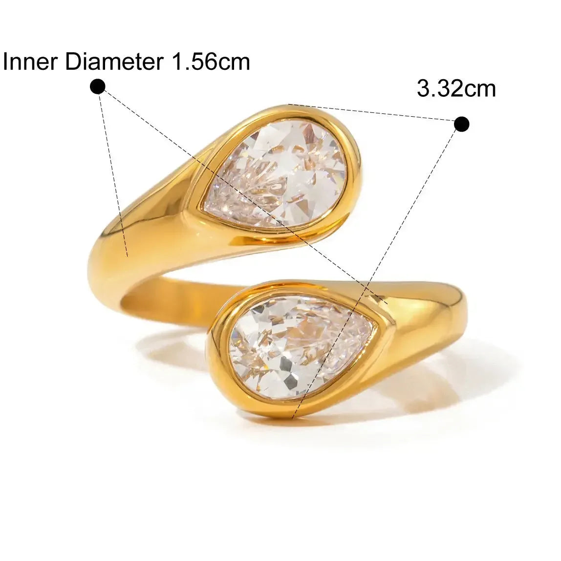 18K gold fashionable personality asymmetrical teardrop-shaped gemstone design ring - CRYSTALOIL