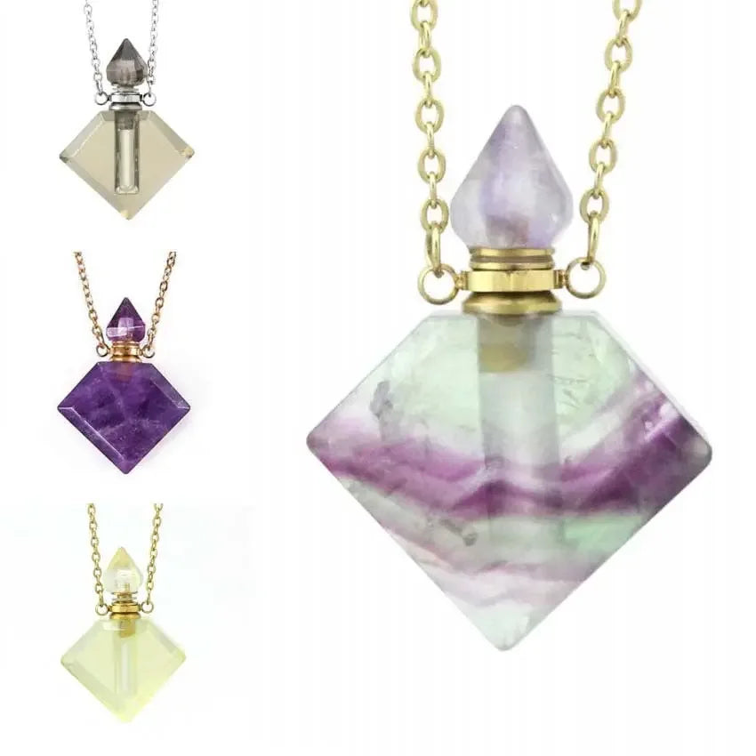 Natural Crystal Diamond Perfume Bottle Aromatherapy Bottle Necklace Pendant - CRYSTALOIL