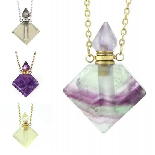 Natural Crystal Diamond Perfume Bottle Aromatherapy Bottle Necklace Pendant - CRYSTALOIL