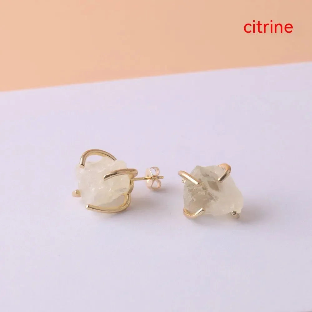 Gold-plated Four-claw Stone Rough Stone Stud Earrings For Women - CRYSTALOIL