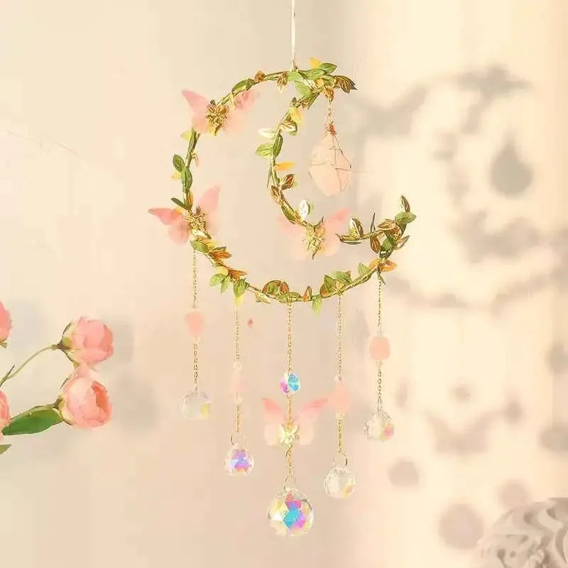 Sun Catcher Winding Leaf Flower Butterfly Leaves Moon Natural Crystal Pendant - CRYSTALOIL