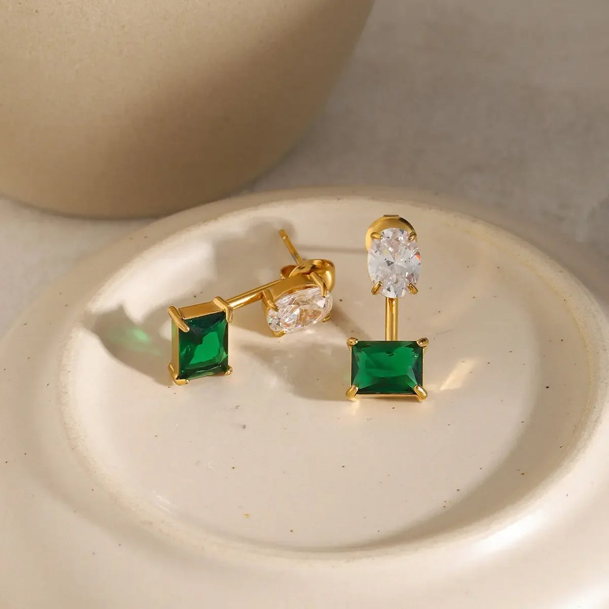 18K gold exquisite dazzling oval and square gemstone design earrings - CRYSTALOIL