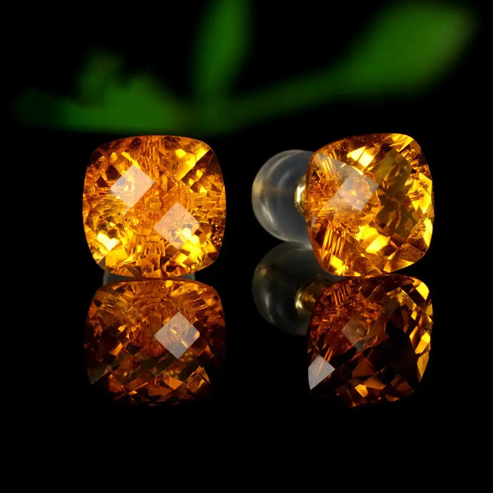 Pair Of Gold Square Crystal Stud Earrings - CRYSTALOIL