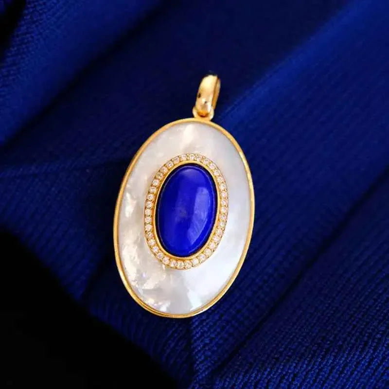 S925 Sterling Silver Lapis Lazuli Pendant Jewelry Inlaid with Natural Stone - CRYSTALOIL
