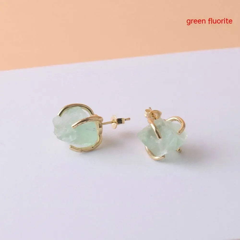 Gold-plated Four-claw Stone Rough Stone Stud Earrings For Women - CRYSTALOIL
