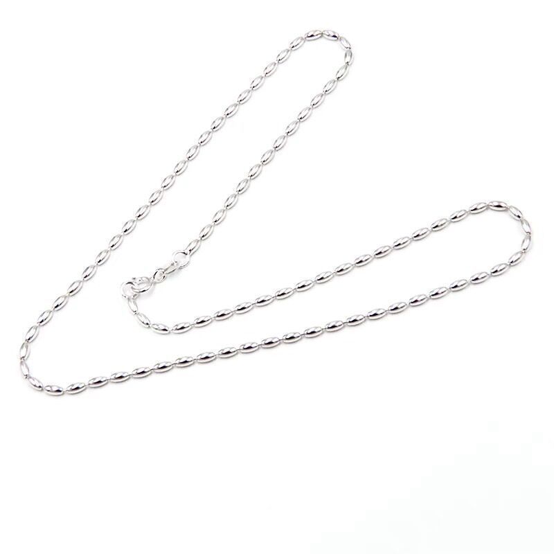 S925 Sterling Silver Grain Of Rice Olive Beads Necklace - CRYSTALOIL