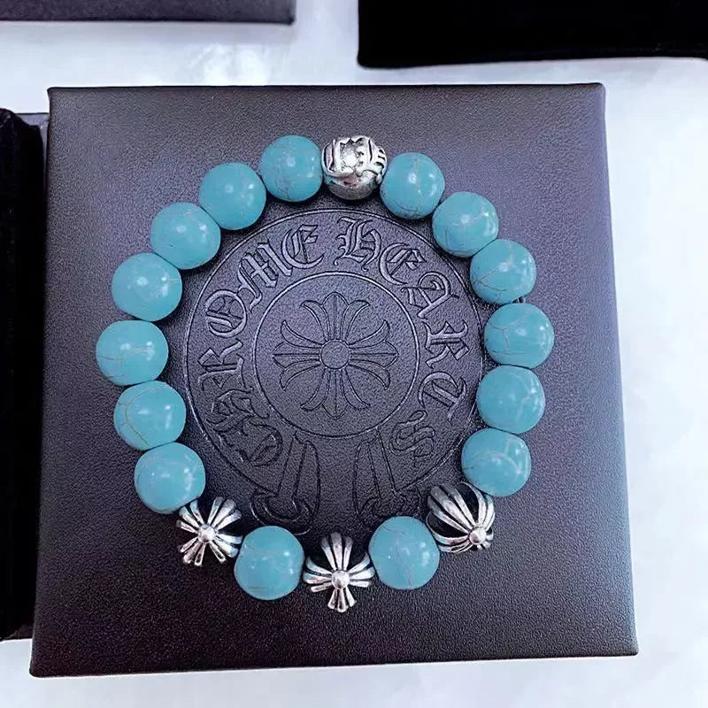 Natural cross obsidian bracelet Hip Hop punk style couple bracelet - CRYSTALOIL