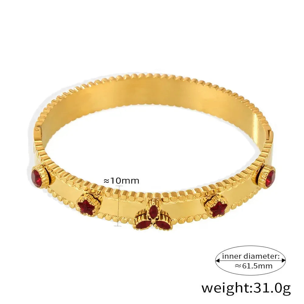 18K gold trefoil inlaid gemstone exquisite design noble bracelet - CRYSTALOIL