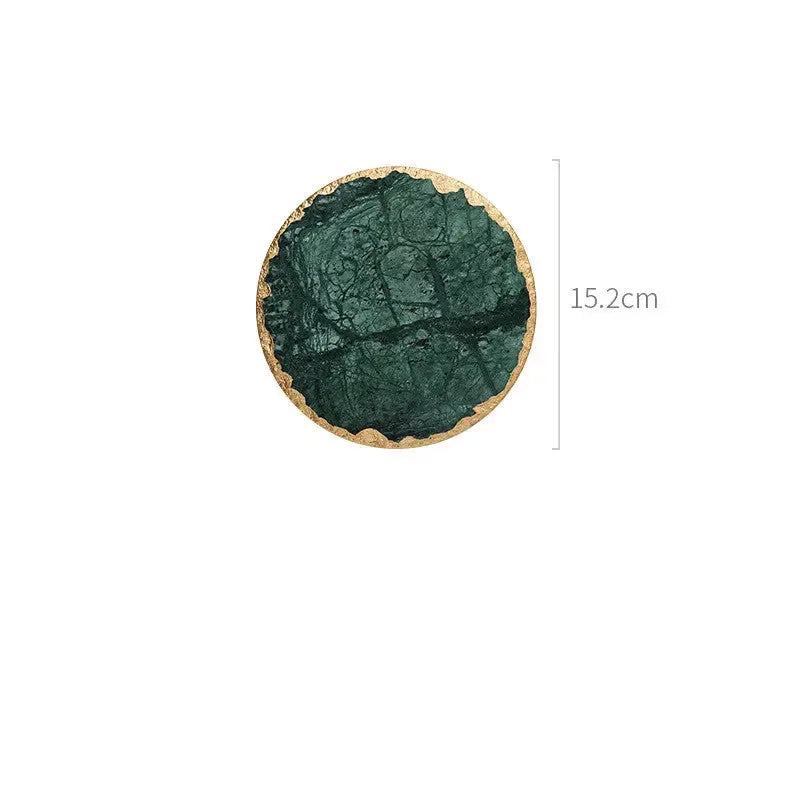 3 pieces Emerald Natural Marble Placemat Coaster Plate, - CRYSTALOIL