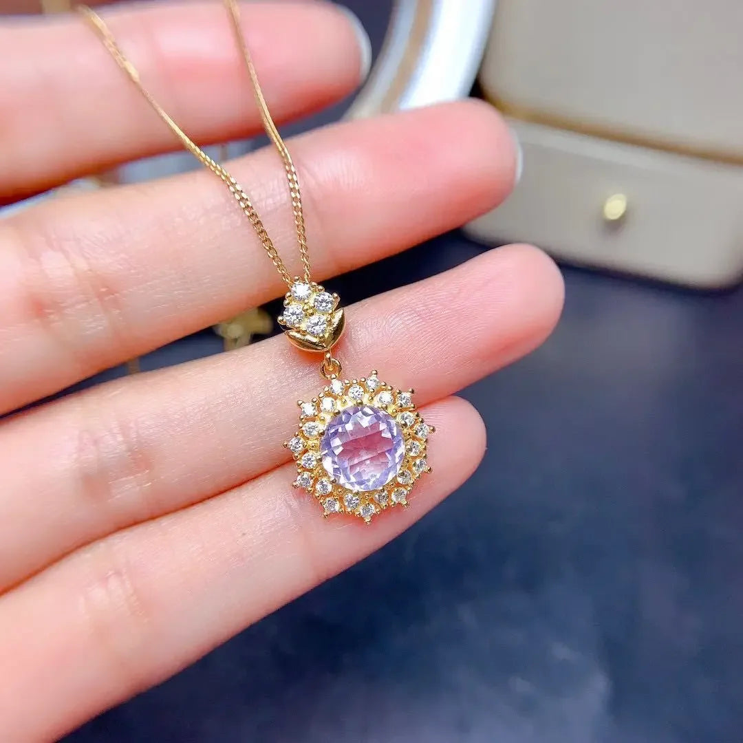 Light Luxury And Beautiful Natural Lavender Amethyst Set Crystal Clean Color Good Silver Inlay - CRYSTALOIL