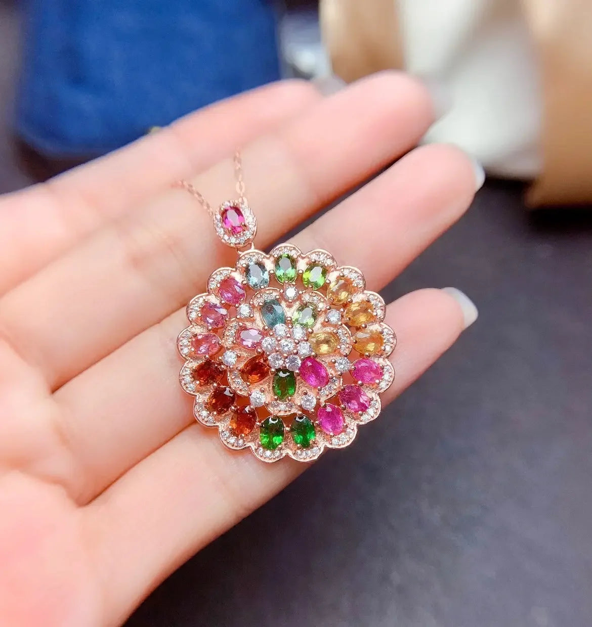 Natural Candy Rainbow Tourmaline Pendant Necklace - CRYSTALOIL