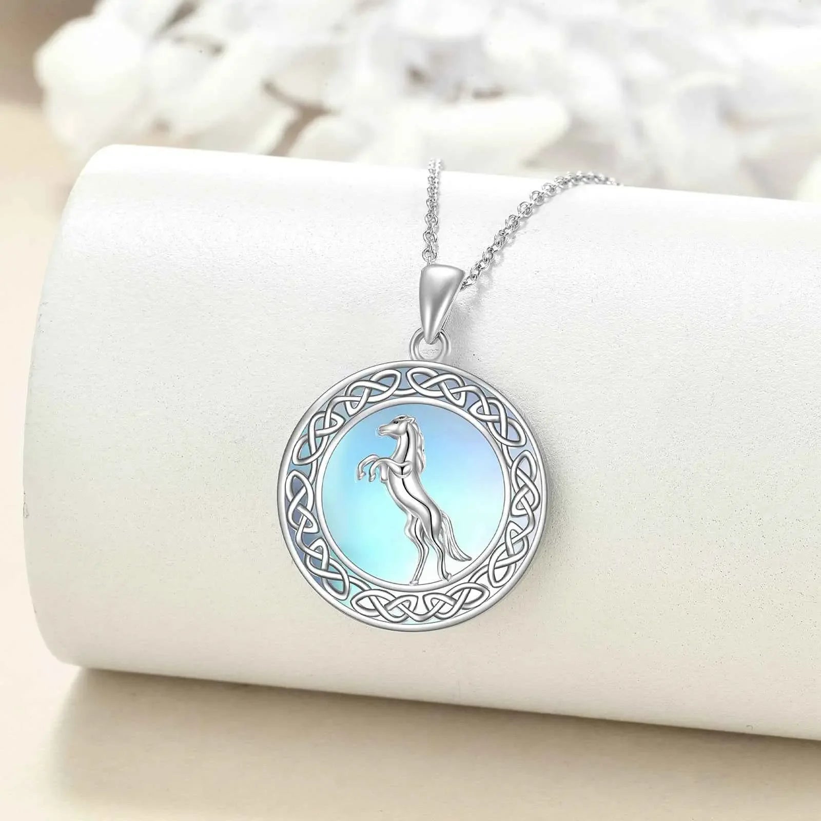 Sterling Silver Moonstone Horse Necklace Irish Celtic Jewelry - CRYSTALOIL