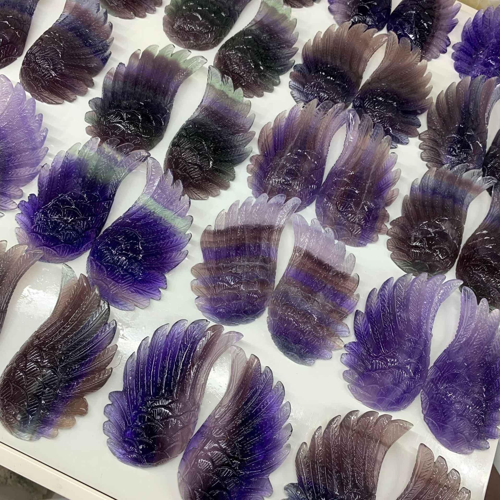 Fluorite Wings Ornament - Elegant Crystal Décor Made from Stunning Fluorite Crystals - CRYSTALOIL