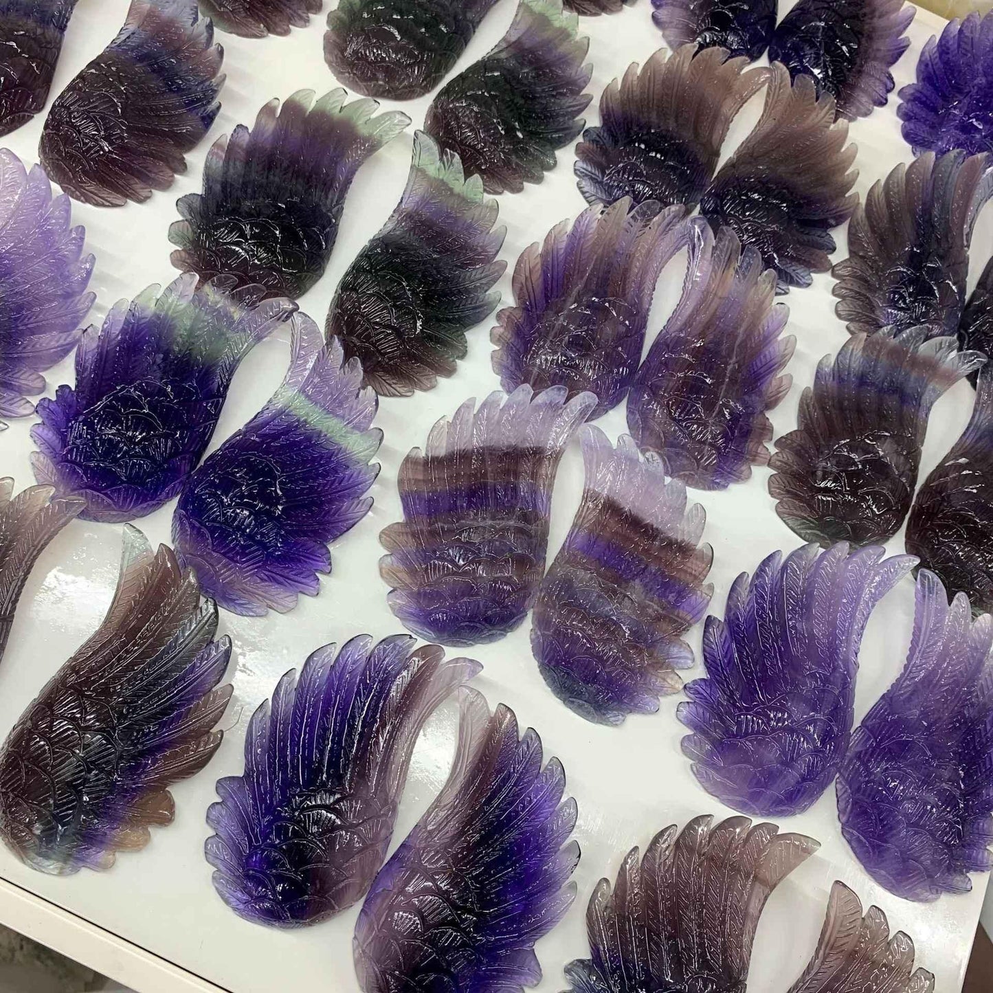 Fluorite Wings Ornament - Elegant Crystal Décor Made from Stunning Fluorite Crystals - CRYSTALOIL