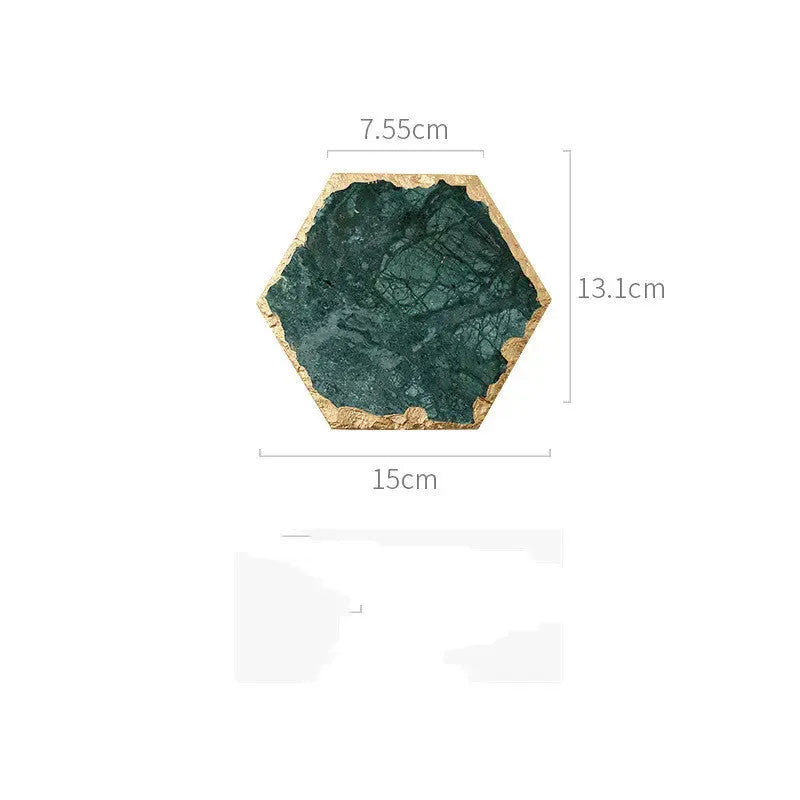 3 pieces Emerald Natural Marble Placemat Coaster Plate, - CRYSTALOIL
