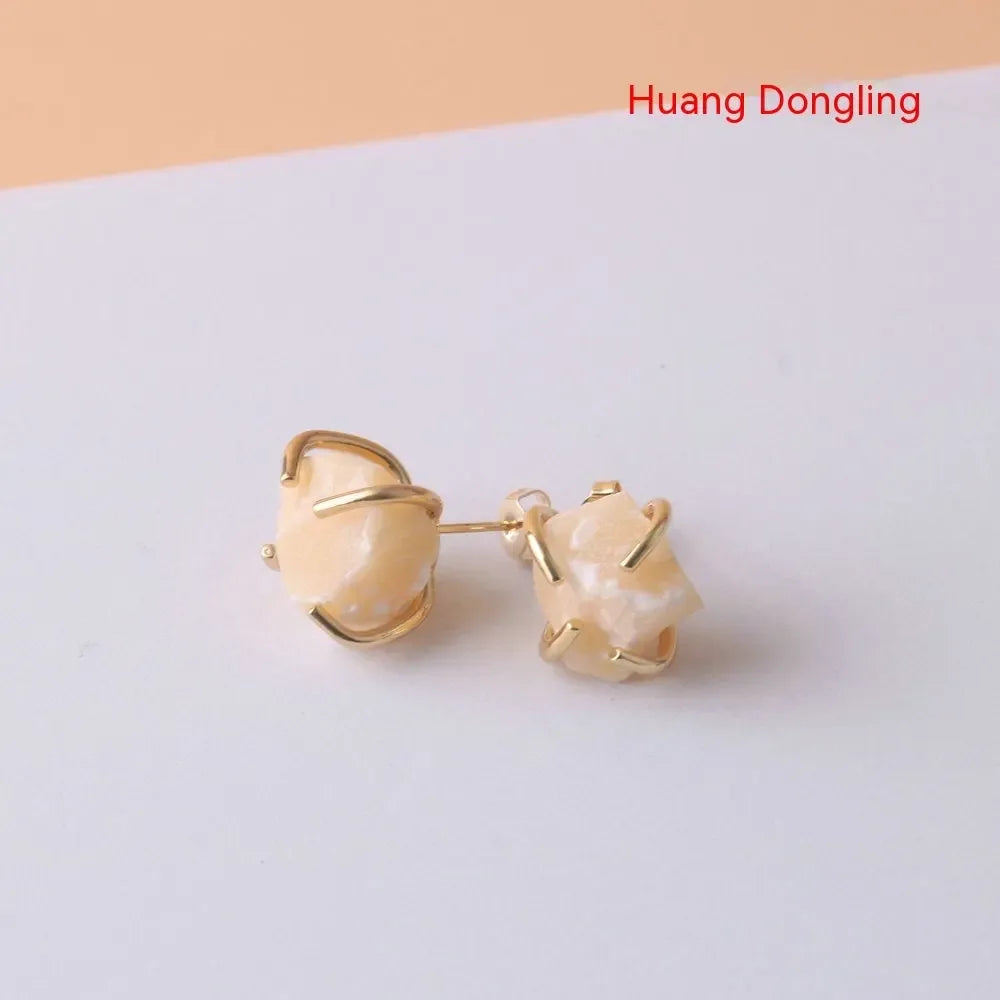 Gold-plated Four-claw Stone Rough Stone Stud Earrings For Women - CRYSTALOIL