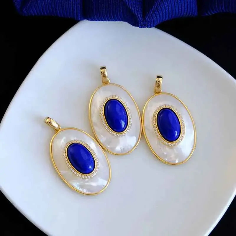 S925 Sterling Silver Lapis Lazuli Pendant Jewelry Inlaid with Natural Stone - CRYSTALOIL