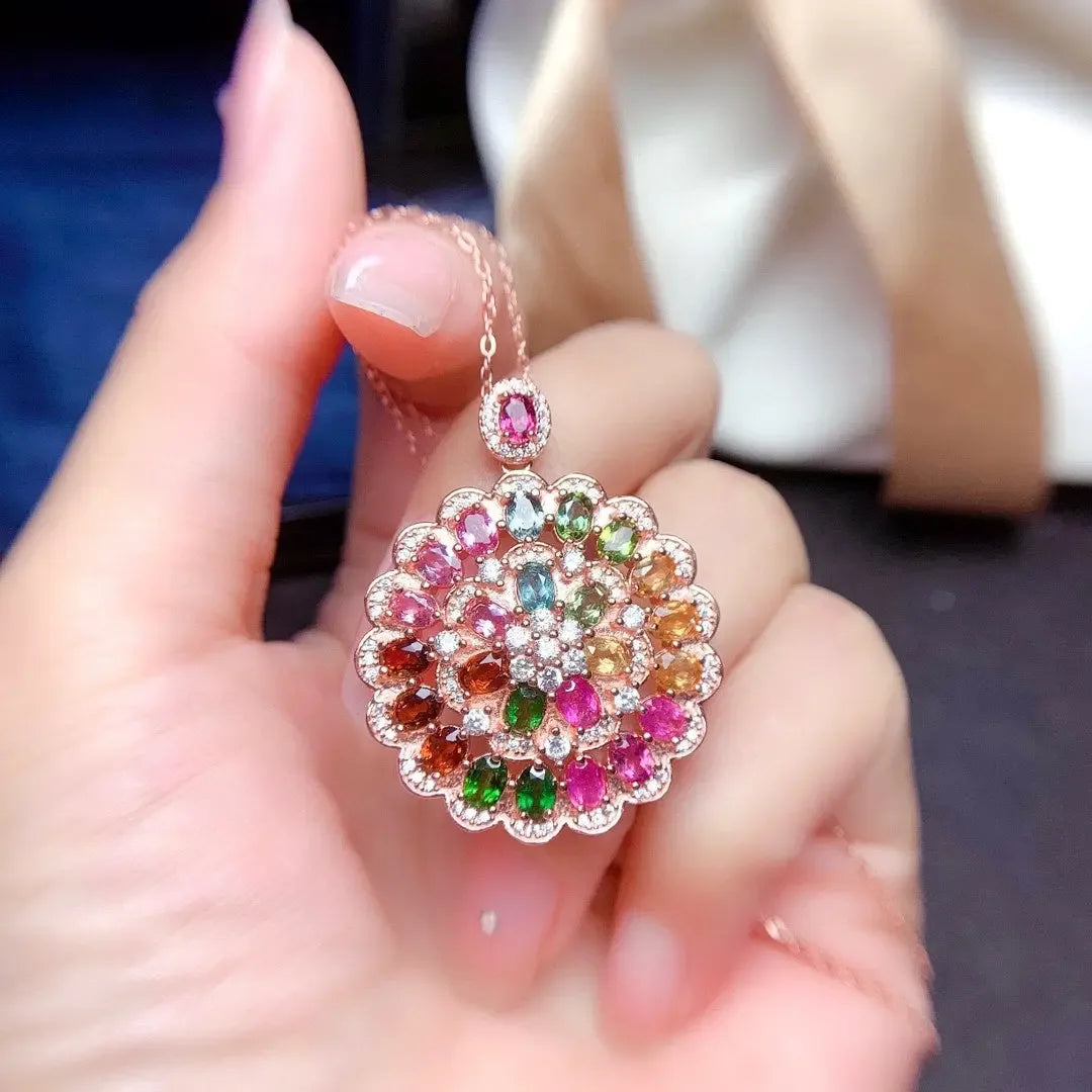 Natural Candy Rainbow Tourmaline Pendant Necklace - CRYSTALOIL