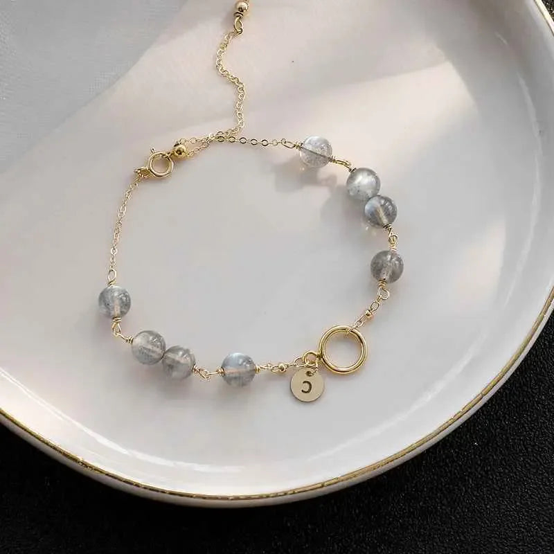 Strawberry Gold Aquamarine Bracelet - Elegant Handmade Jewelry for Women - CRYSTALOIL