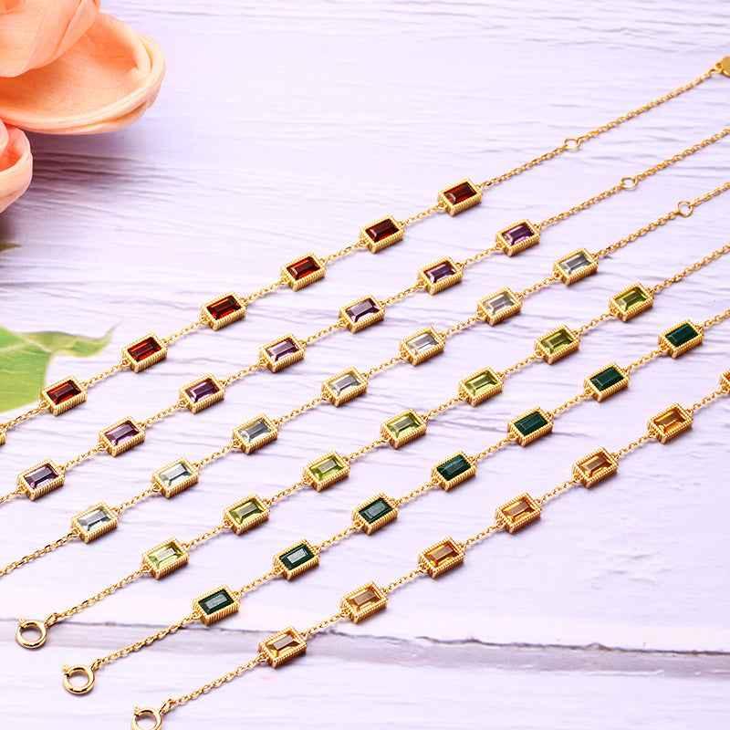 Natural Crystal Bracelet, A radiant blend of geometric elegance and natural allure, crafted with silver and adorned with vibrant crystals. - CRYSTALOIL