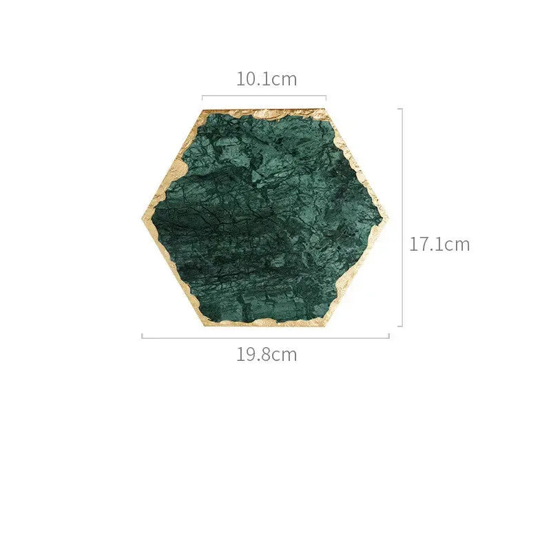 3 pieces Emerald Natural Marble Placemat Coaster Plate, - CRYSTALOIL