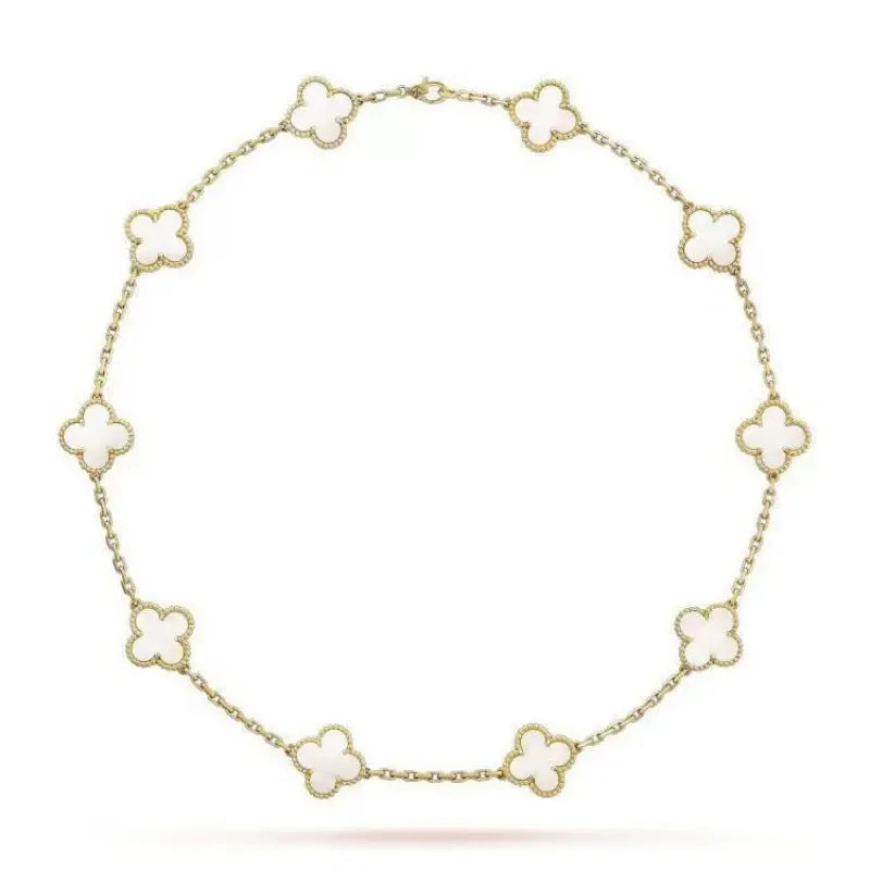 Gold black agate ten-flower necklace double-sided four-leaf clover clavicle chain Vatican luxury brand - CRYSTALOIL
