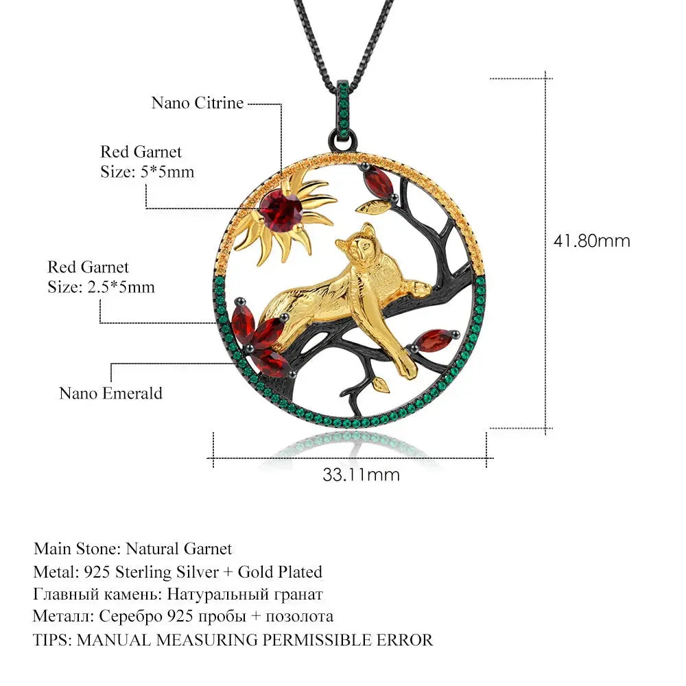 Animal Tiger Element Design 925 Silver Natural Garnet Necklace Pendant - CRYSTALOIL