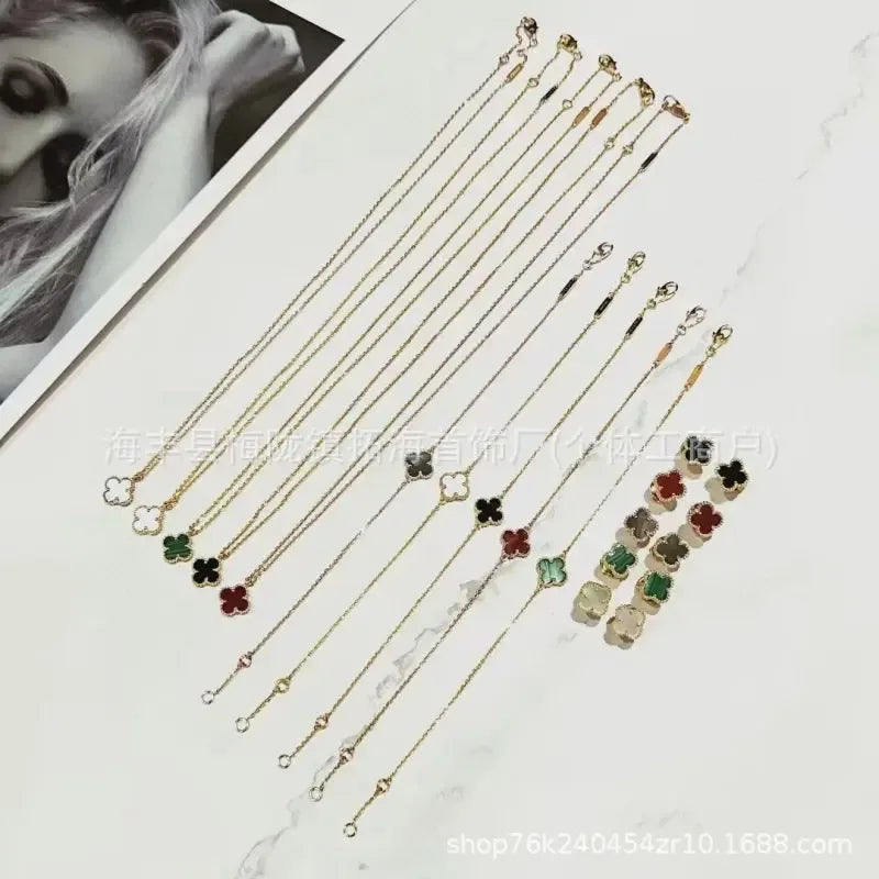 Four-leaf stud earrings plated 18K gold natural carnelian CNC precision fashion Lucky flower earrings - CRYSTALOIL