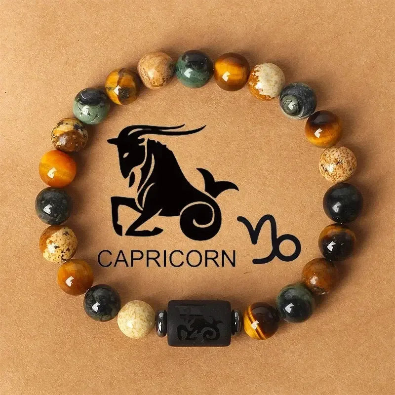 Fashionable hot-selling natural stone beaded bracelets of the 12 zodiac signs, tiger's eye stone patterned stone crystal bracelets and banges - CRYSTALOIL