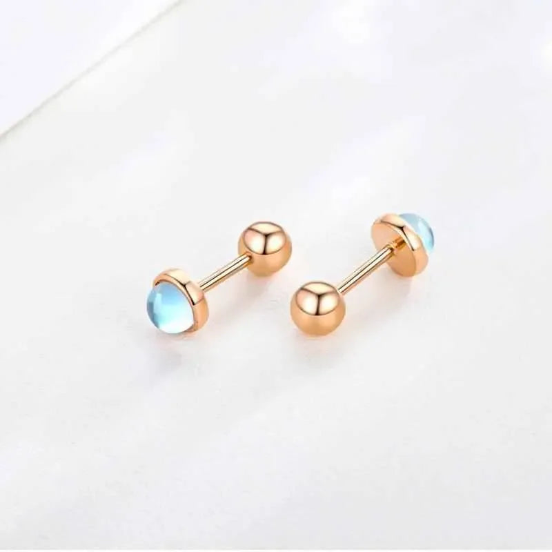 Sterling Silver Moonstone Tragus Cartilage Screw Back Hypoallergenic Earrings - CRYSTALOIL