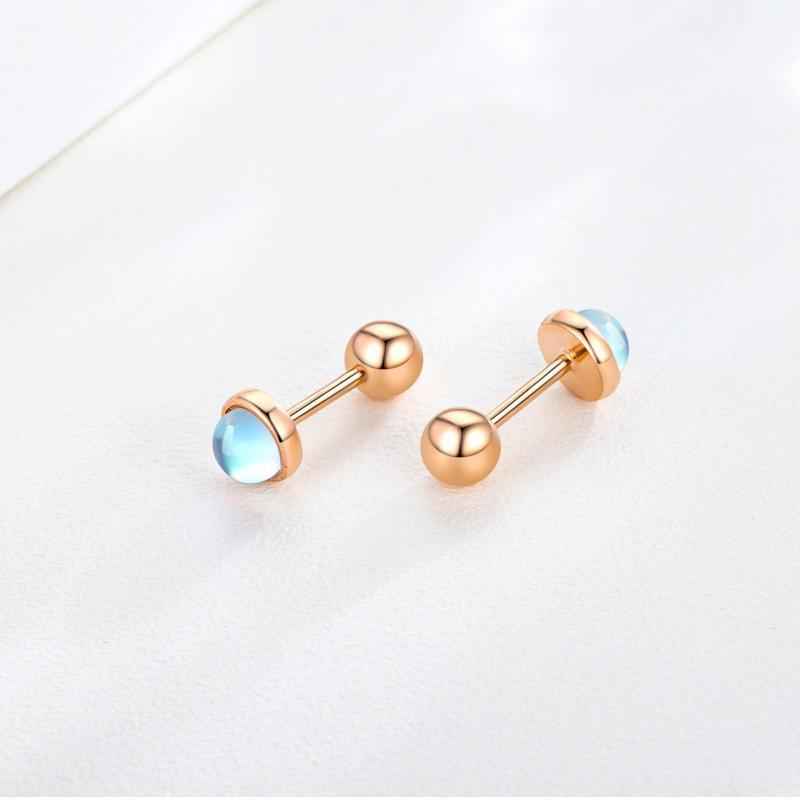 Sterling Silver Moonstone Tragus Cartilage Screw Back Hypoallergenic Earrings - CRYSTALOIL